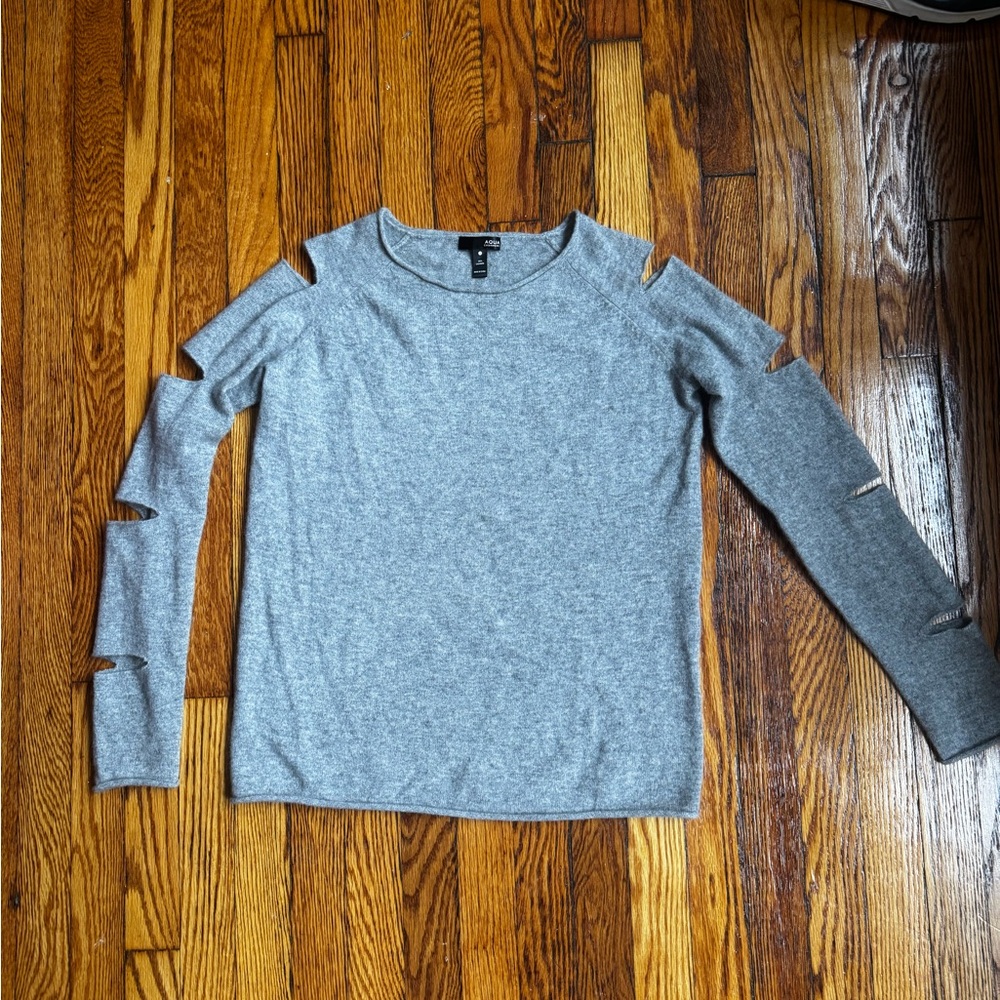 Aqua Gray Long Sleeve Cut-Out Top
